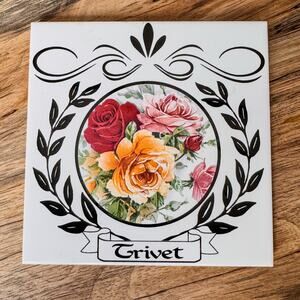 1960’s Vintage Kiln Fired TileCraft Trivet, Gorgeous Deep Toned Roses, 6”